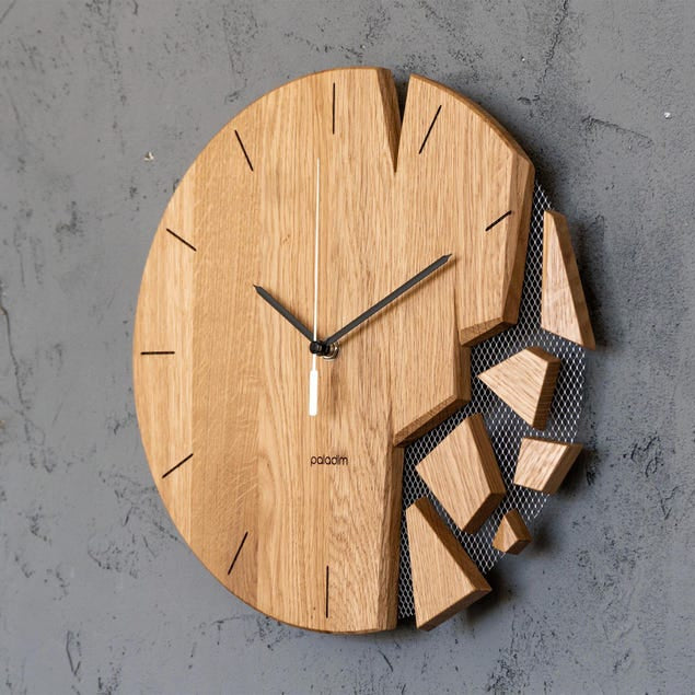 Shattered Wooden Wall Clock: Modern Abstract Art Timepiece