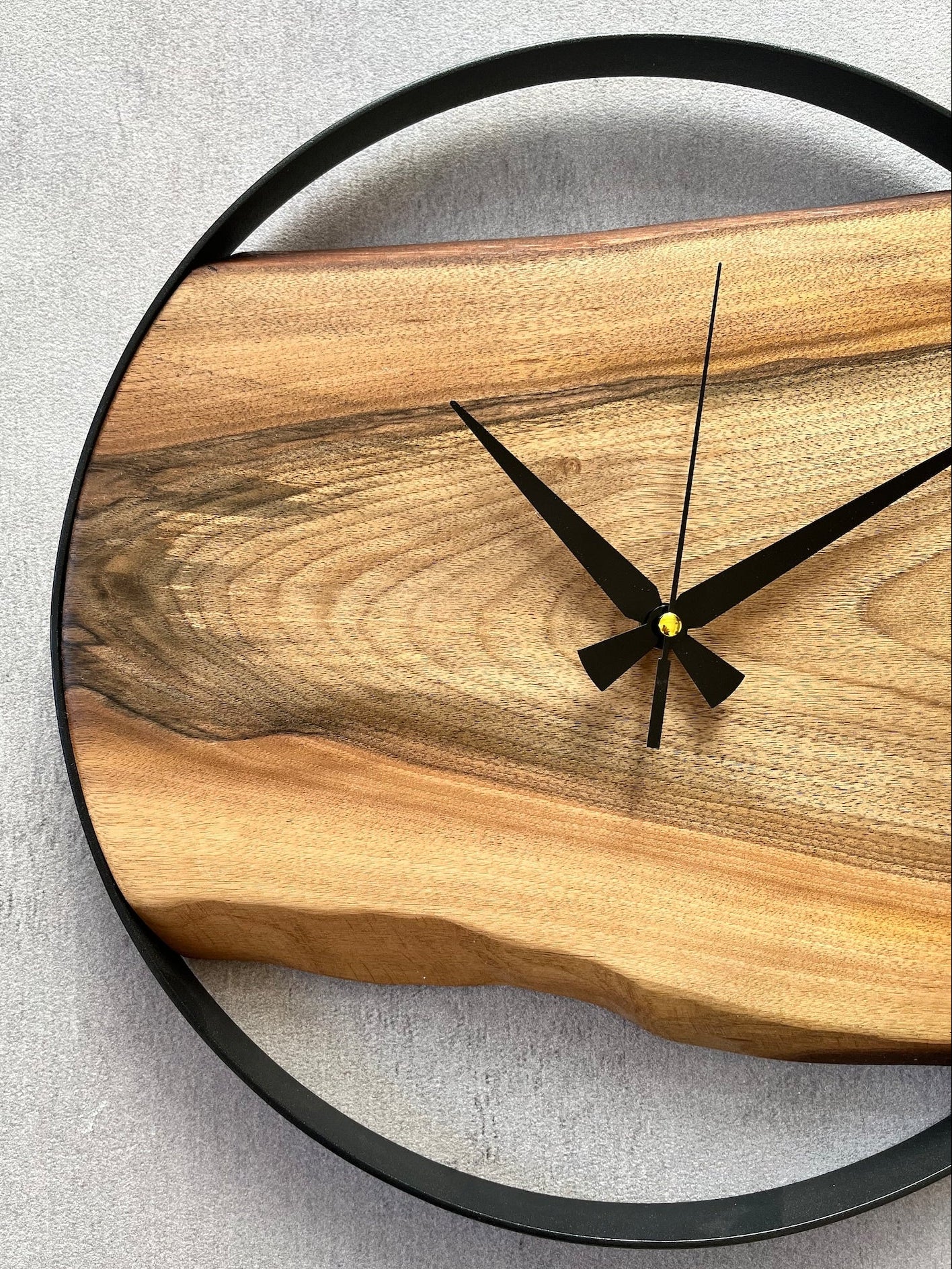 Handmade Wall Clock – Pure Wood & Black Metal –  14 inch Rustic Decor Metal