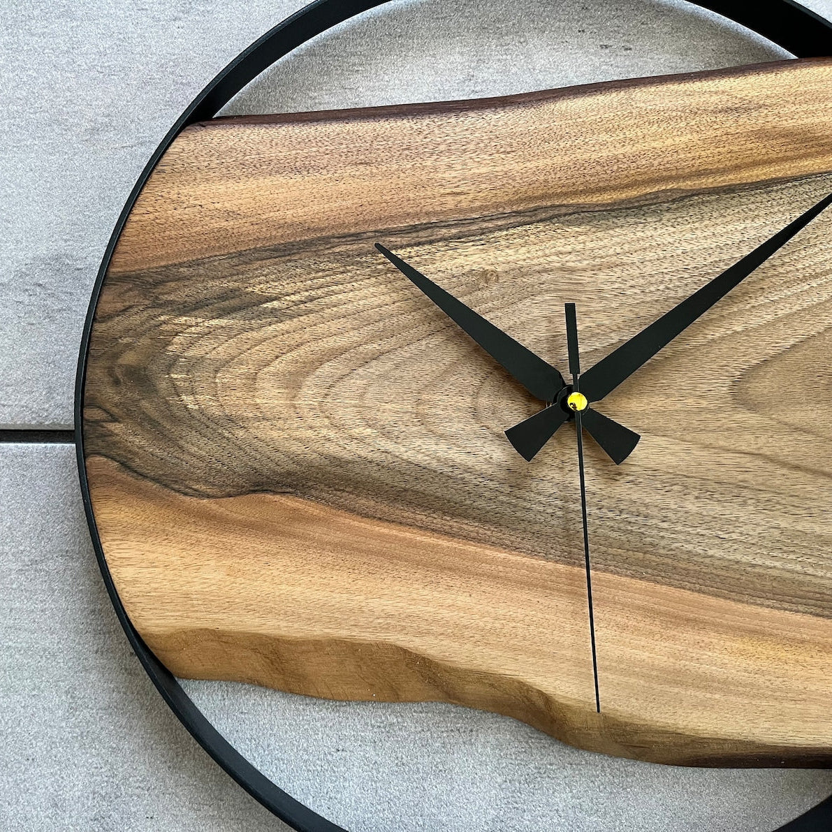 Handmade Wall Clock – Pure Wood & Black Metal –  14 inch Rustic Decor Metal