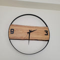 Handmade Wall Clock – Pure Wood & Black Metal –  14 inch Rustic Decor Metal