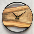 Handmade Wall Clock – Pure Wood & Black Metal –  14 inch Rustic Decor Metal